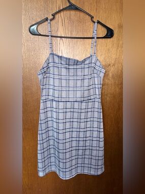 Blue Plaid Spaghetti Strap Mini Dress